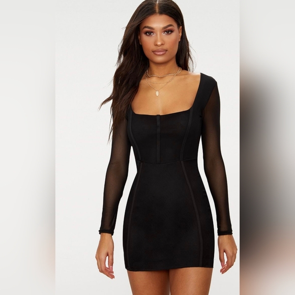 Black Long Sleeve Mini Dress - Picture 1 of 4
